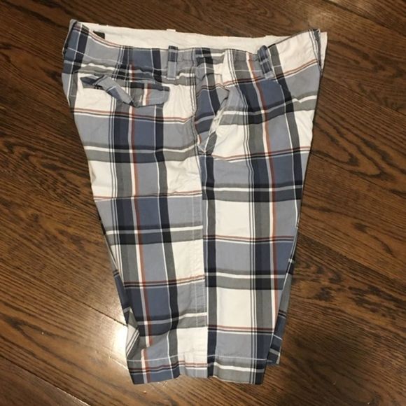 Mens Blue Plaid Longer Length Flat Front Shorts Size 33 - Picture 5 of 10